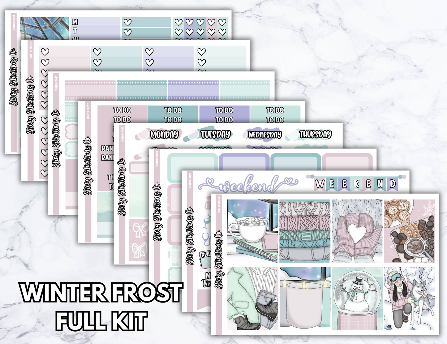 Winter Frost Full Vertical Planner Sticker Kit – Cozy & Cool Matte Stickers for Weekly Layouts | Perfect for Winter Planning