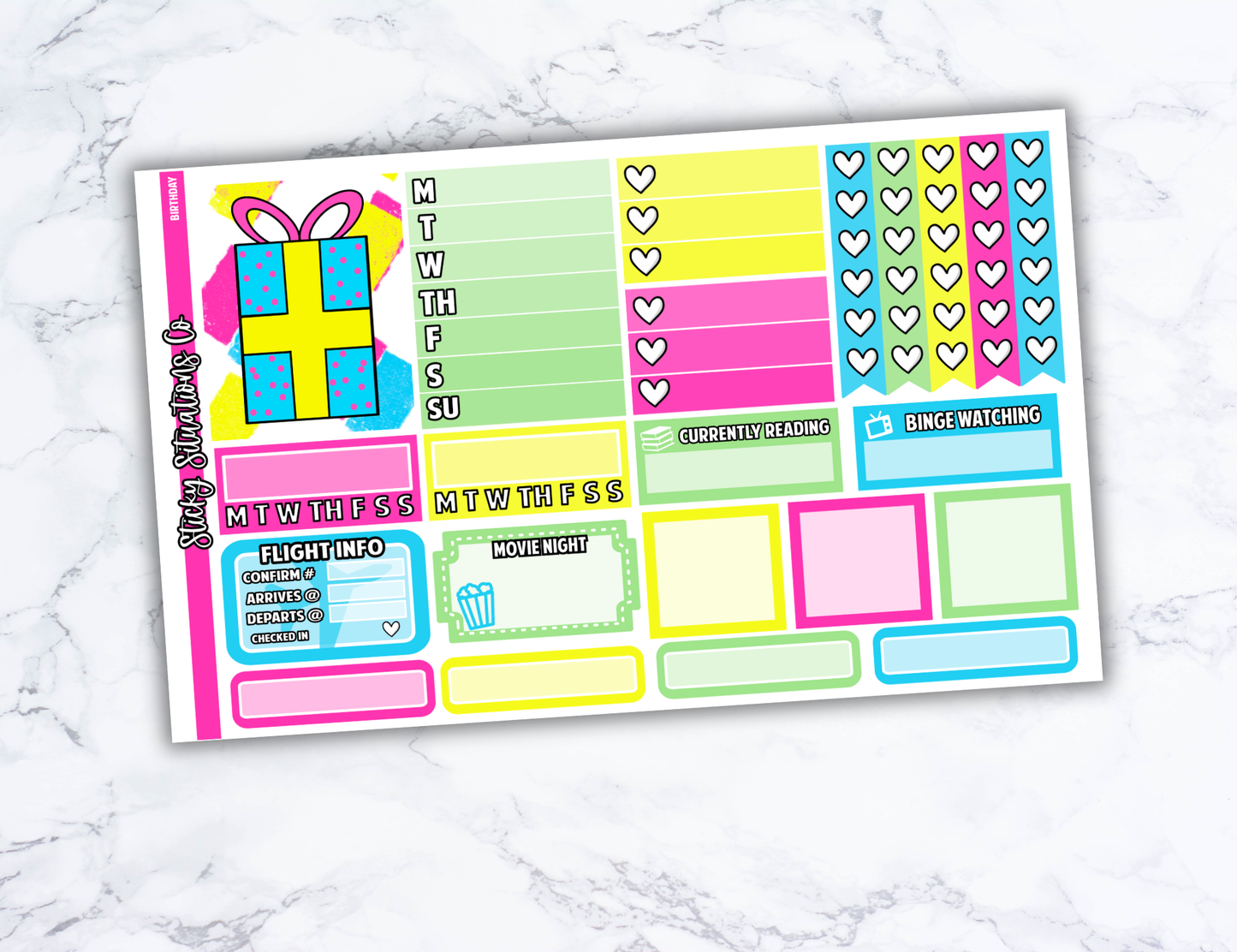 Birthday Full Vertical Planner Sticker Kit – Fun and Bright Matte Stickers for Weekly Layouts | Perfect for Birthday Planning