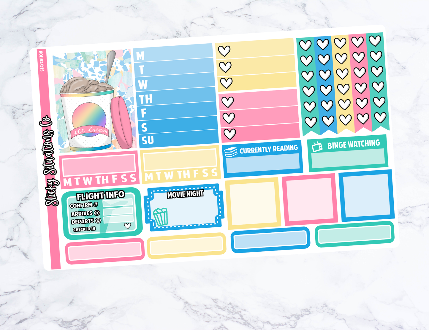 Staycation Full Vertical Planner Sticker Kit – Fun and Bright Matte Stickers for Weekly Layouts | Perfect for Every Day Planning