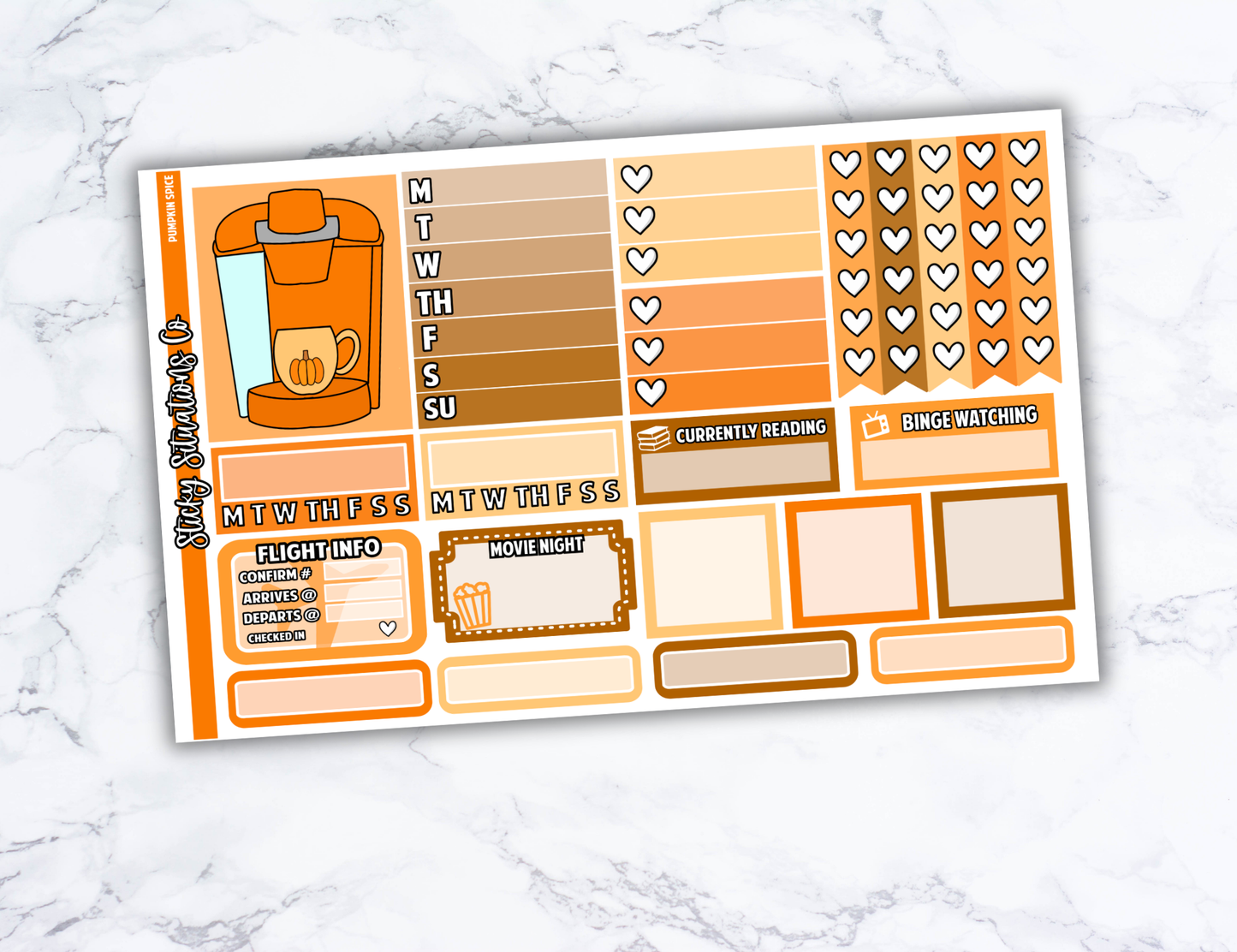 Pumpkin Spice Full Vertical Planner Sticker Kit – Fun and Bright Matte Stickers for Weekly Layouts | Perfect for Fall Planning