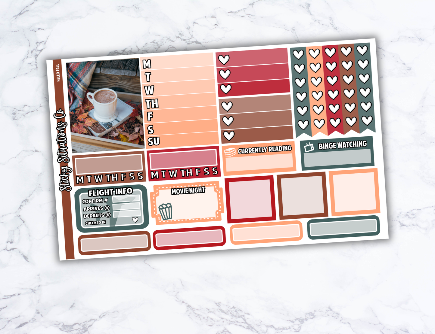 Hello Fall Full Vertical Planner Sticker Kit – Fun and Bright Matte Stickers for Weekly Layouts | Perfect for Fall Planning