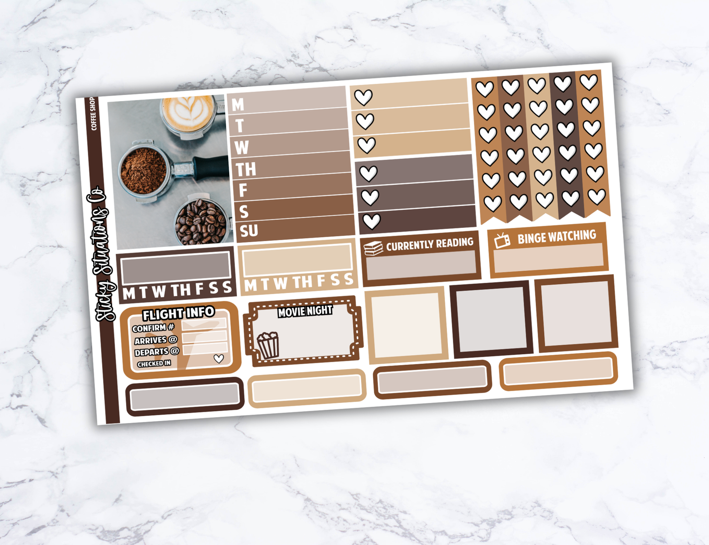 Coffee Shop Full Vertical Planner Sticker Kit – Fun and Bright Matte Stickers for Weekly Layouts | Perfect for Every Day Planning