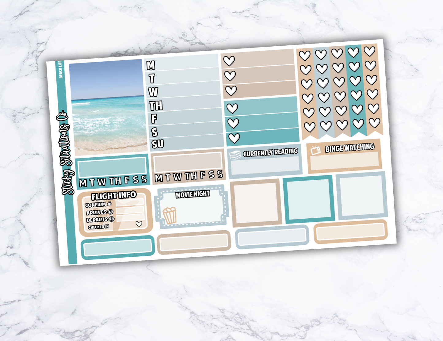 Beach Life Full Vertical Planner Sticker Kit – Fun and Bright Matte Stickers for Weekly Layouts | Perfect for Summer Planning