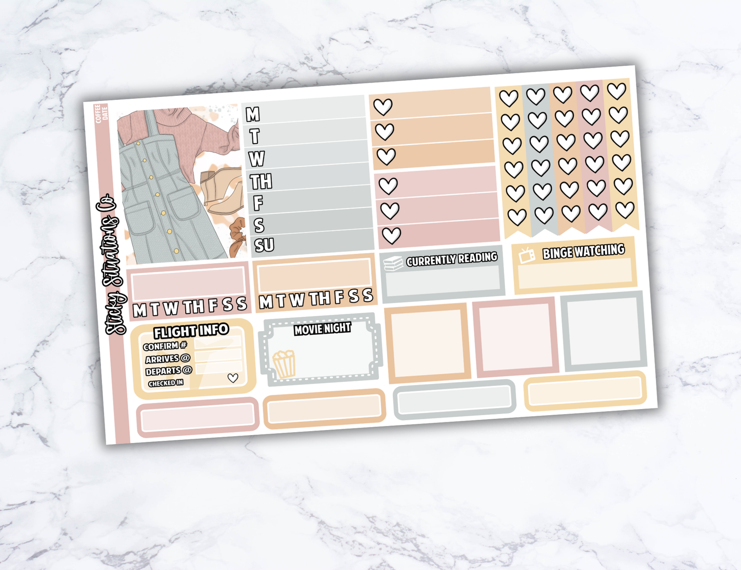 Coffee Date Full Vertical Planner Sticker Kit – Fun and Bright Matte Stickers for Weekly Layouts | Perfect for Every Day Planning