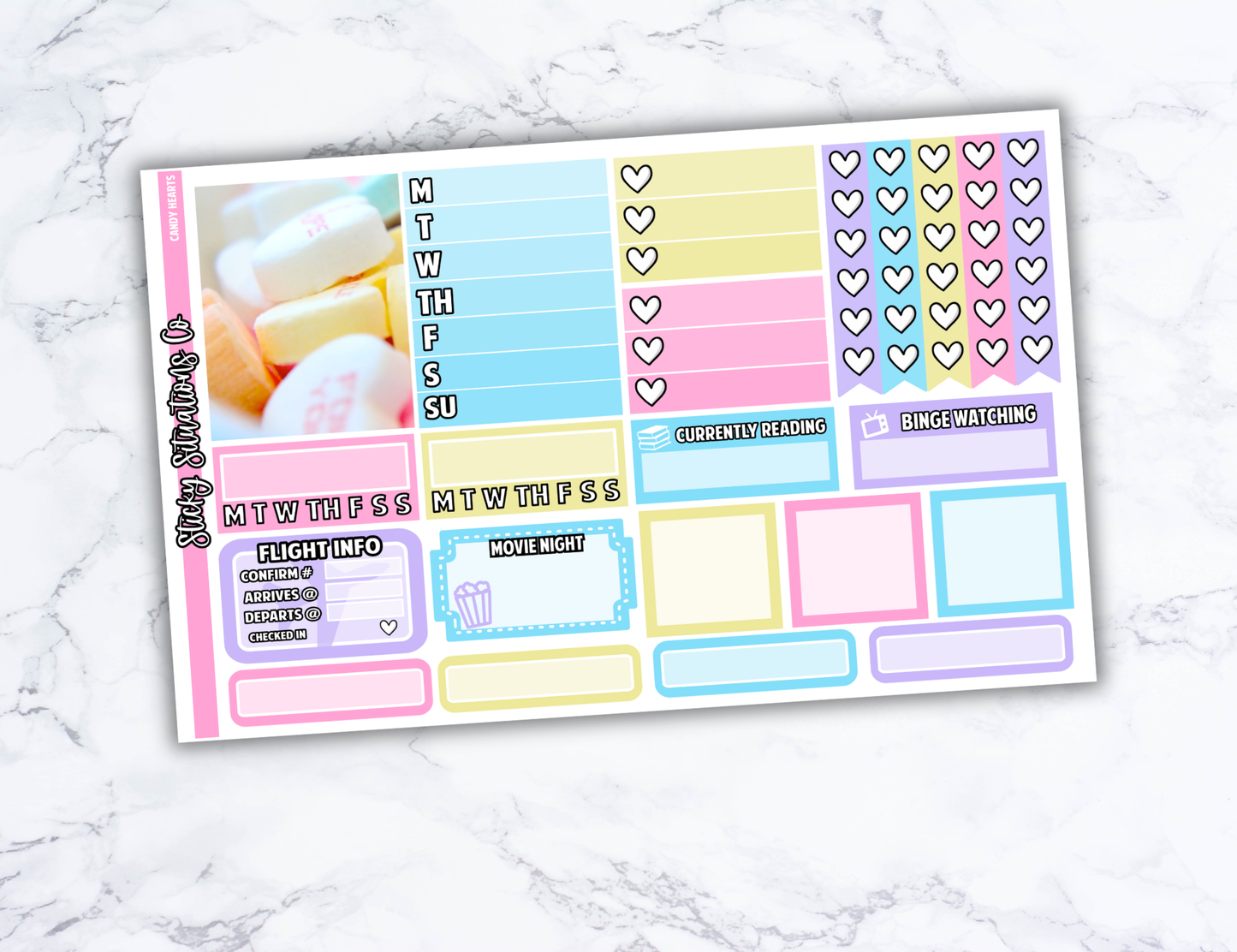 Candy Hearts Full Vertical Planner Sticker Kit – Fun and Bright Matte Stickers for Weekly Layouts | Perfect for Valentine's Day Planning