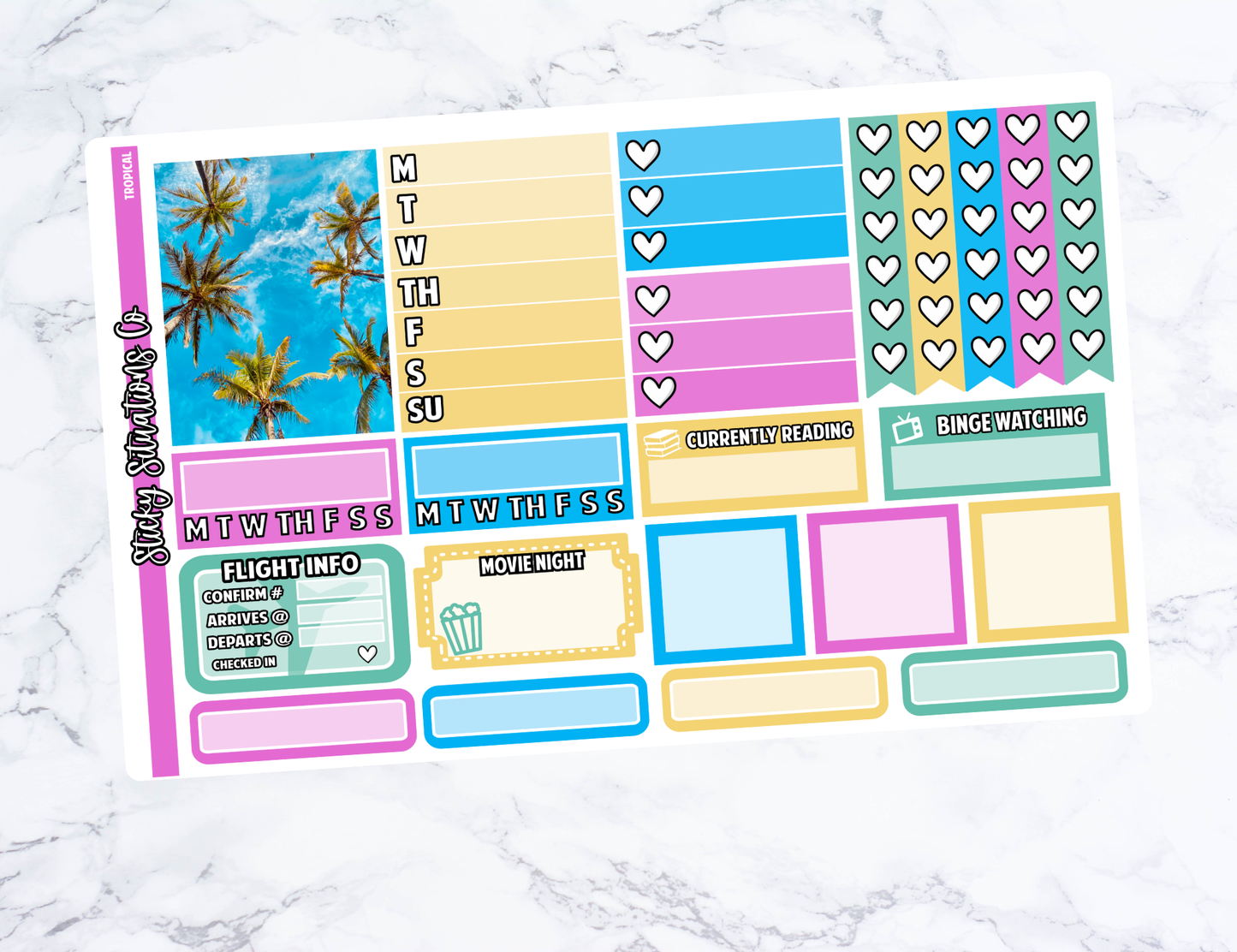 Tropical Full Vertical Planner Sticker Kit – Fun and Bright Matte Stickers for Weekly Layouts | Perfect for Summer Planning