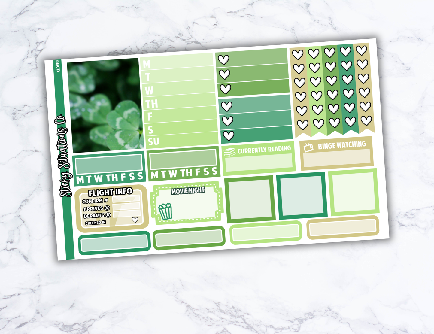 Clover Full Vertical Planner Sticker Kit – Fun and Bright Matte Stickers for Weekly Layouts | Perfect for St. Patrick's Day Planning