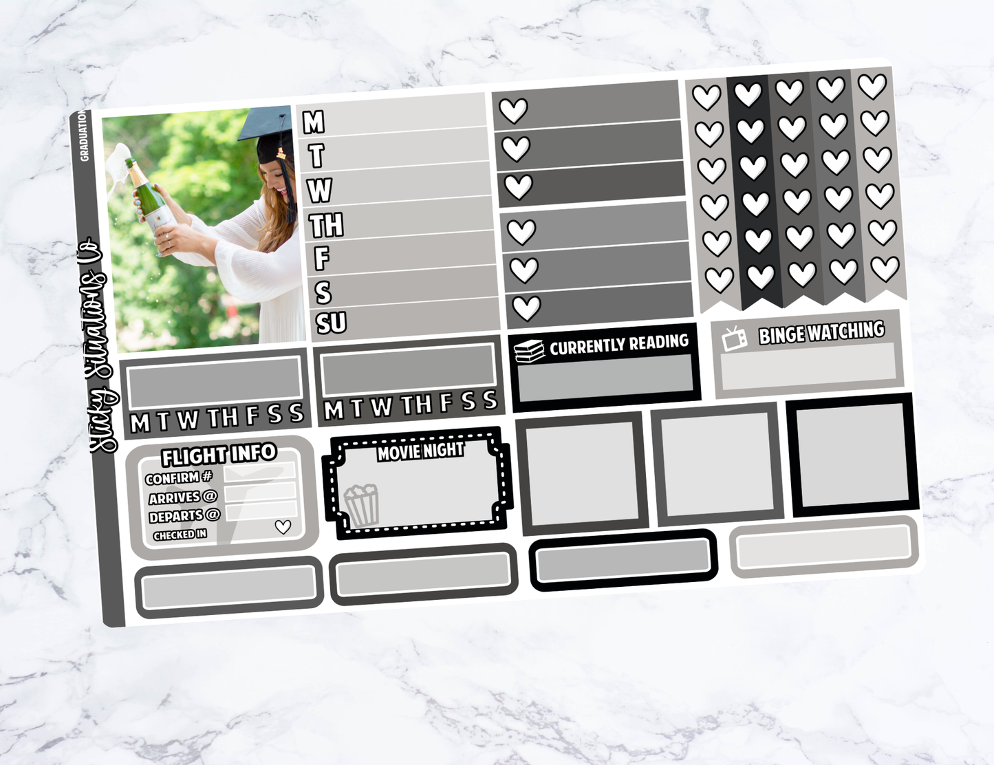 Graduation Full Vertical Planner Sticker Kit – Fun Matte Stickers for Weekly Layouts | Perfect for Graduation Planning