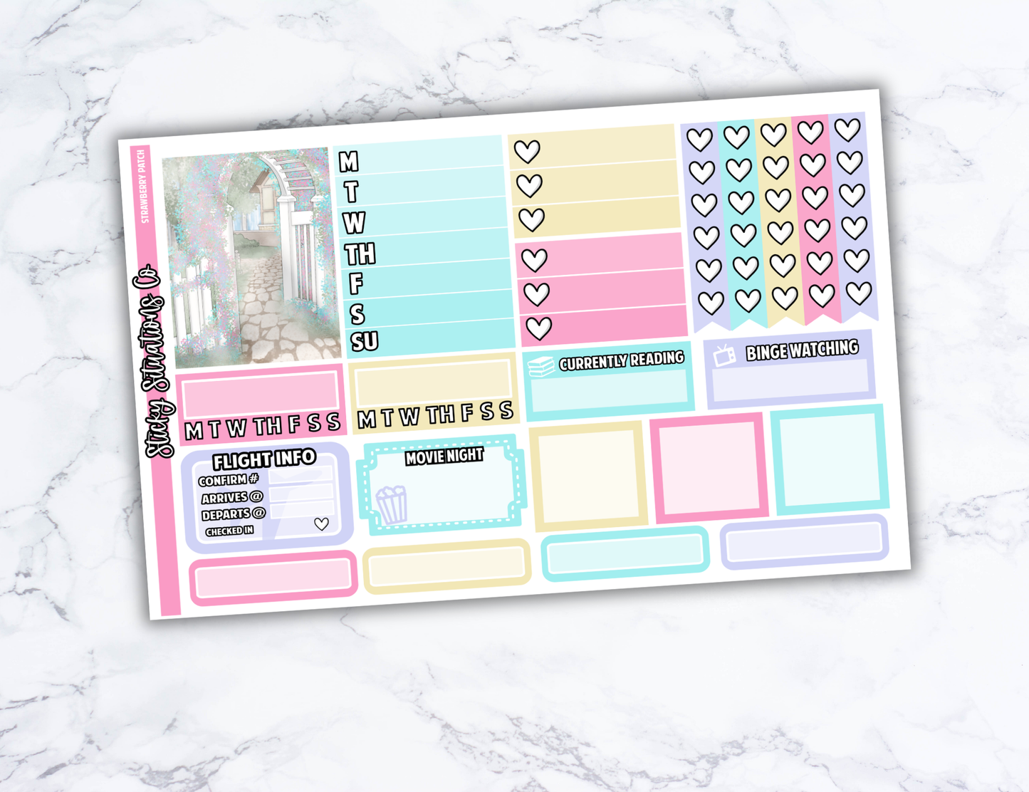 Strawberry Patch Full Vertical Planner Sticker Kit – Fun and Bright Matte Stickers for Weekly Layouts | Perfect for Summer Planning