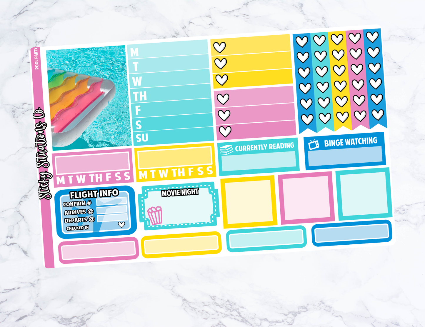 Pool Party Full Vertical Planner Sticker Kit – Fun and Bright Matte Stickers for Weekly Layouts | Perfect for Summer Planning