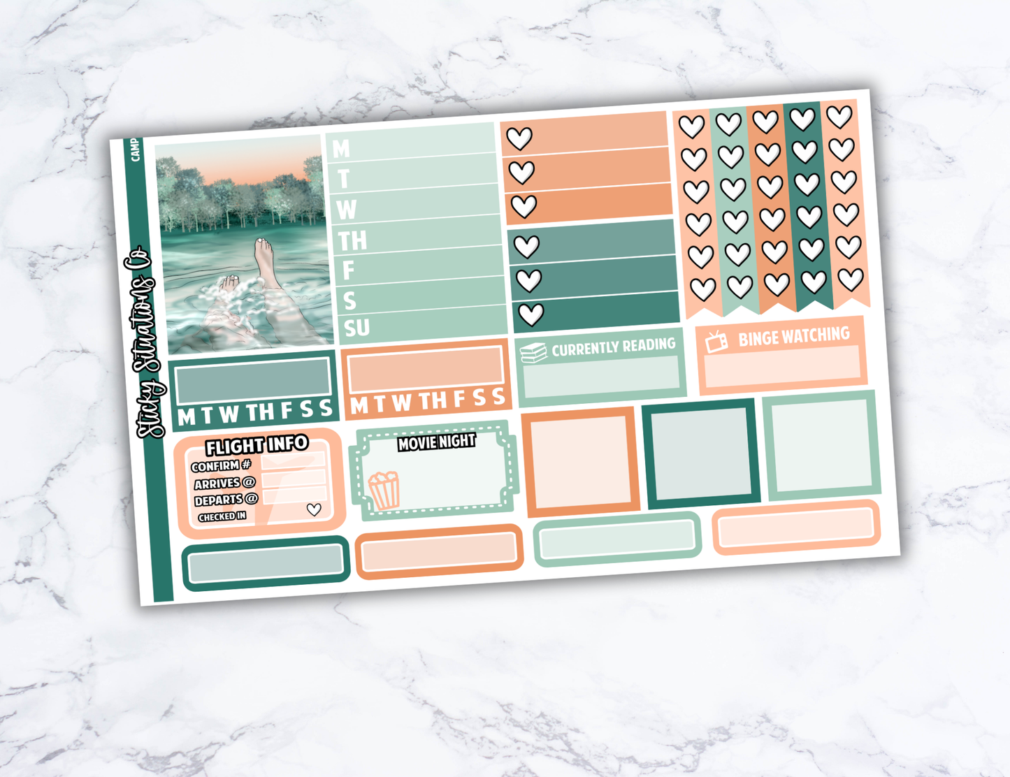 Camp Full Vertical Planner Sticker Kit – Fun and Bright Matte Stickers for Weekly Layouts | Perfect for Summer Planning