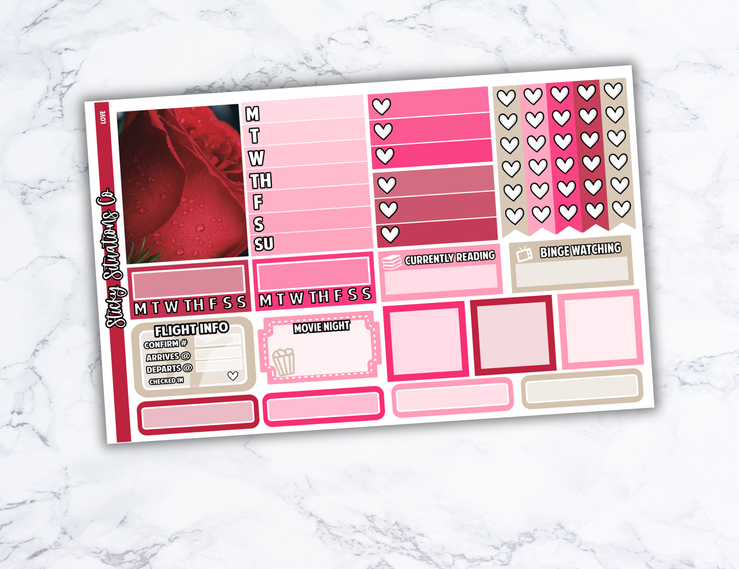 Love Full Vertical Planner Sticker Kit – Fun and Bright Matte Stickers for Weekly Layouts | Perfect for Valentines Day Planning