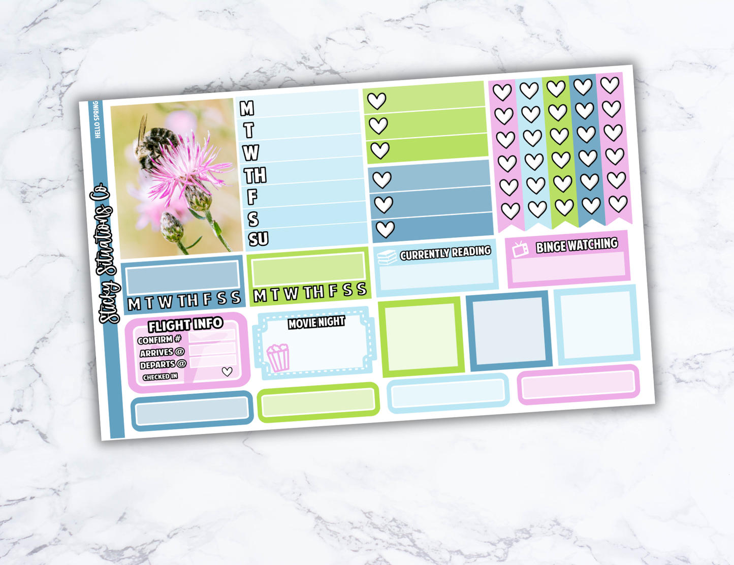 Hello Spring Full Vertical Planner Sticker Kit – Fun and Bright Matte Stickers for Weekly Layouts | Perfect for Spring Planning