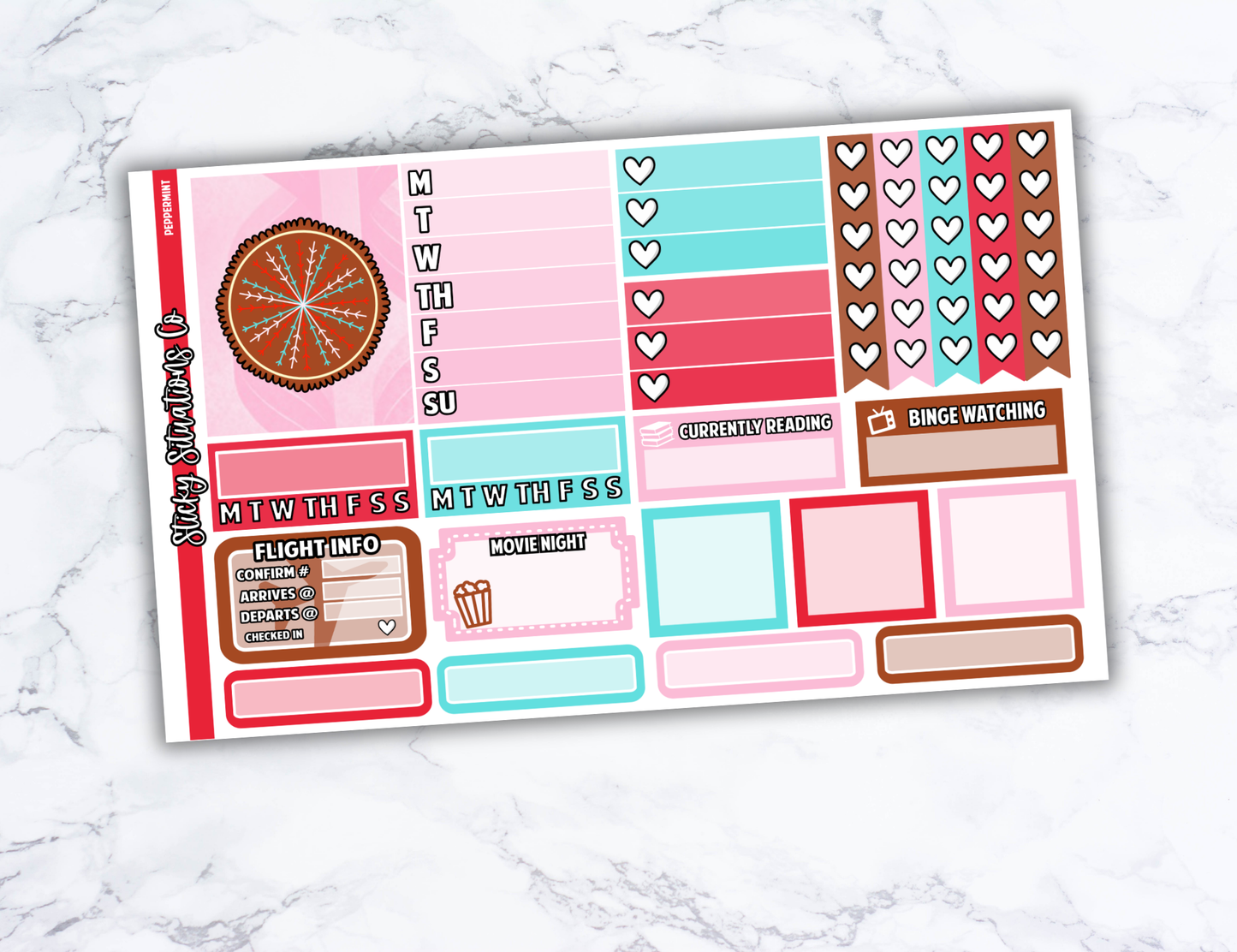 Peppermint Full Vertical Planner Sticker Kit – Fun and Bright Matte Stickers for Weekly Layouts | Perfect for Christmas Planning