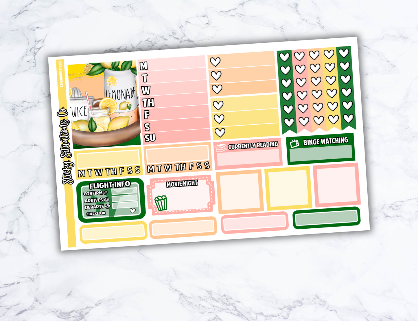 Lemonade Stand Full Vertical Planner Sticker Kit – Fun and Bright Matte Stickers for Weekly Layouts | Perfect for Summer Planning