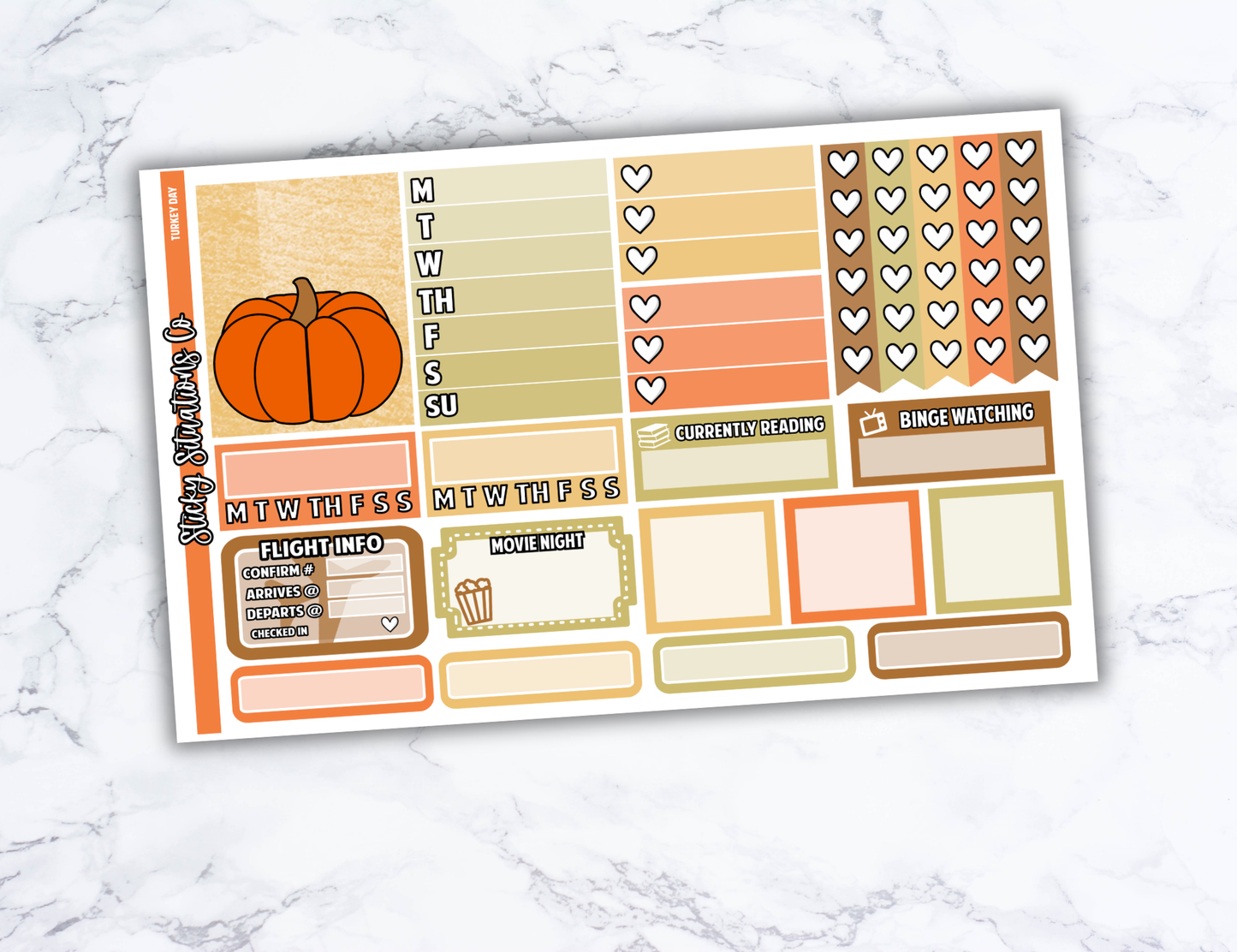 Turkey Day Full Vertical Planner Sticker Kit – Fun and Bright Matte Stickers for Weekly Layouts | Perfect for Thanksgiving Planning