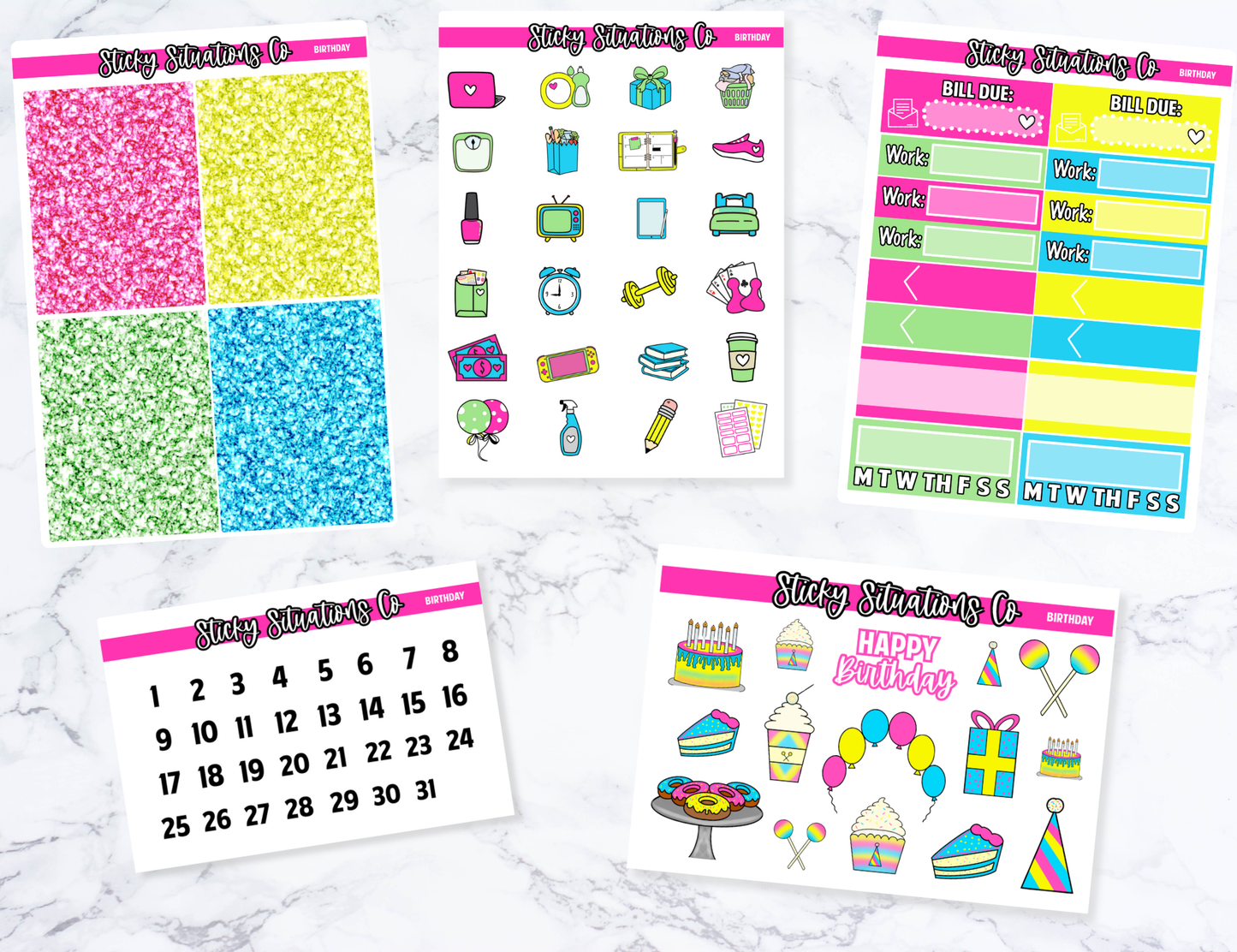 Birthday Full Vertical Planner Sticker Kit – Fun and Bright Matte Stickers for Weekly Layouts | Perfect for Birthday Planning