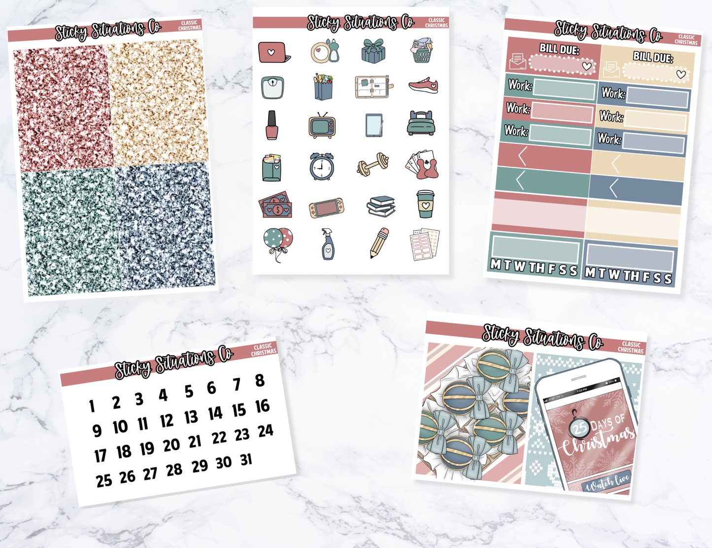 Classic Christmas Mini Vertical Planner Sticker Kit – Fun and Bright Matte Stickers for Weekly Layouts | Perfect for Christmas Planning