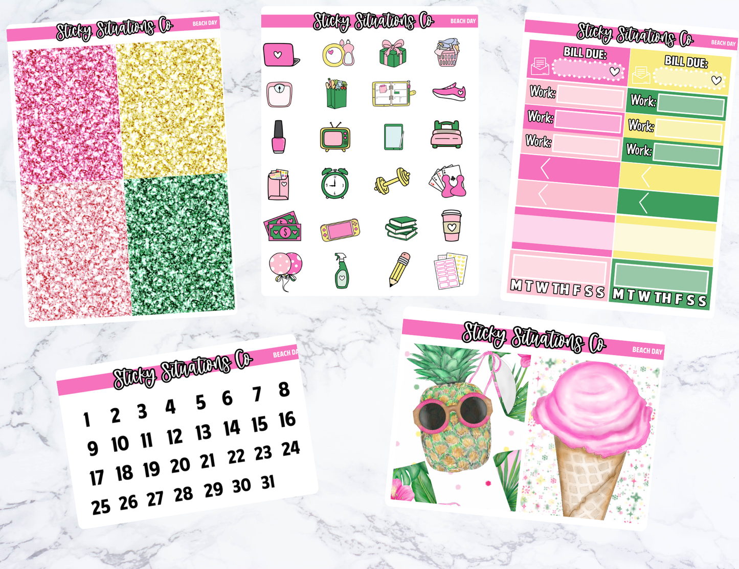 Beach Day Mini Vertical Planner Sticker Kit – Fun and Bright Matte Stickers for Weekly Layouts | Perfect for Summer Planning