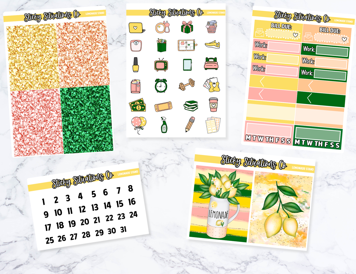 Lemonade Stand Mini Vertical Planner Sticker Kit – Fun and Bright Matte Stickers for Weekly Layouts | Perfect for Summer Planning