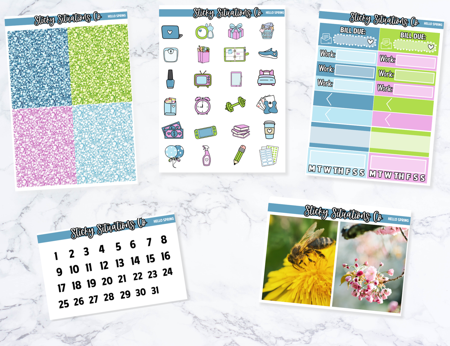 Hello Spring Full Vertical Planner Sticker Kit – Fun and Bright Matte Stickers for Weekly Layouts | Perfect for Spring Planning