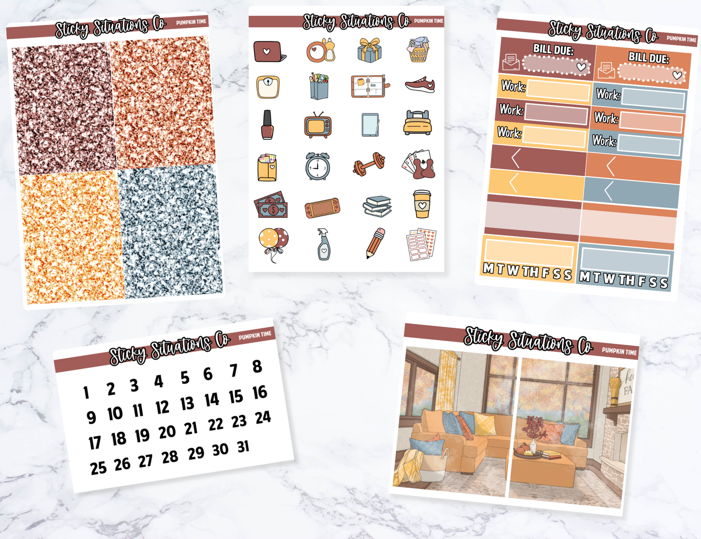 Pumpkin Time Full Vertical Planner Sticker Kit – Fun and Bright Matte Stickers for Weekly Layouts | Perfect for Fall Planning