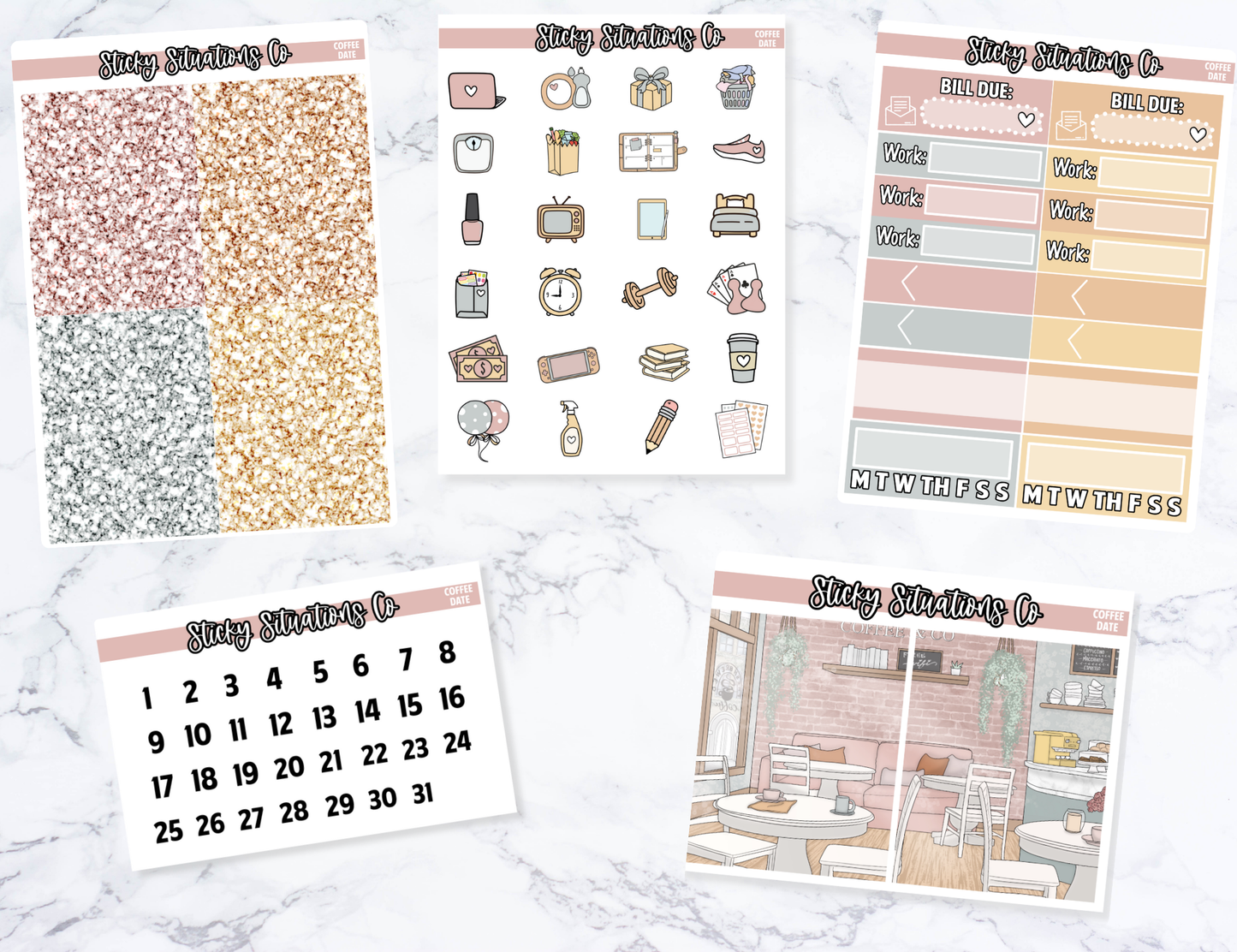 Coffee Date Full Vertical Planner Sticker Kit – Fun and Bright Matte Stickers for Weekly Layouts | Perfect for Every Day Planning