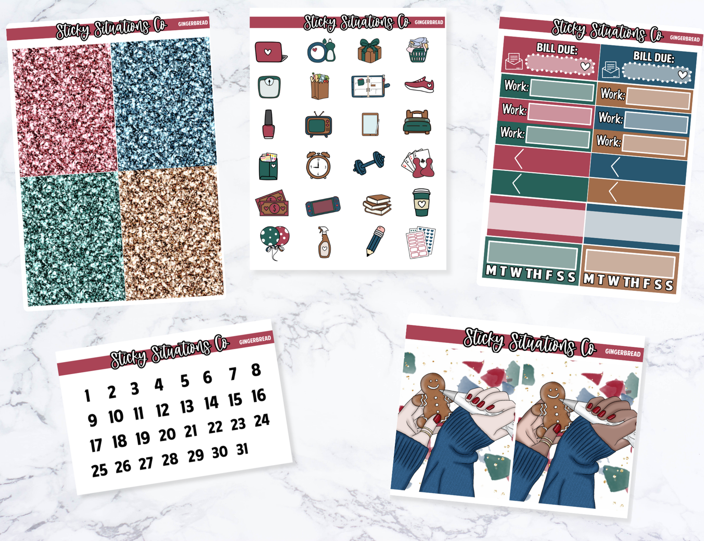 Gingerbread Mini Vertical Planner Sticker Kit – Cozy & Cool Matte Stickers for Weekly Layouts | Perfect for Christmas Planning