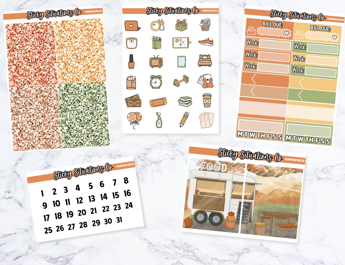 Pumpkin  Patch Full Vertical Planner Sticker Kit – Fun and Bright Matte Stickers for Weekly Layouts | Perfect for Fall Planning