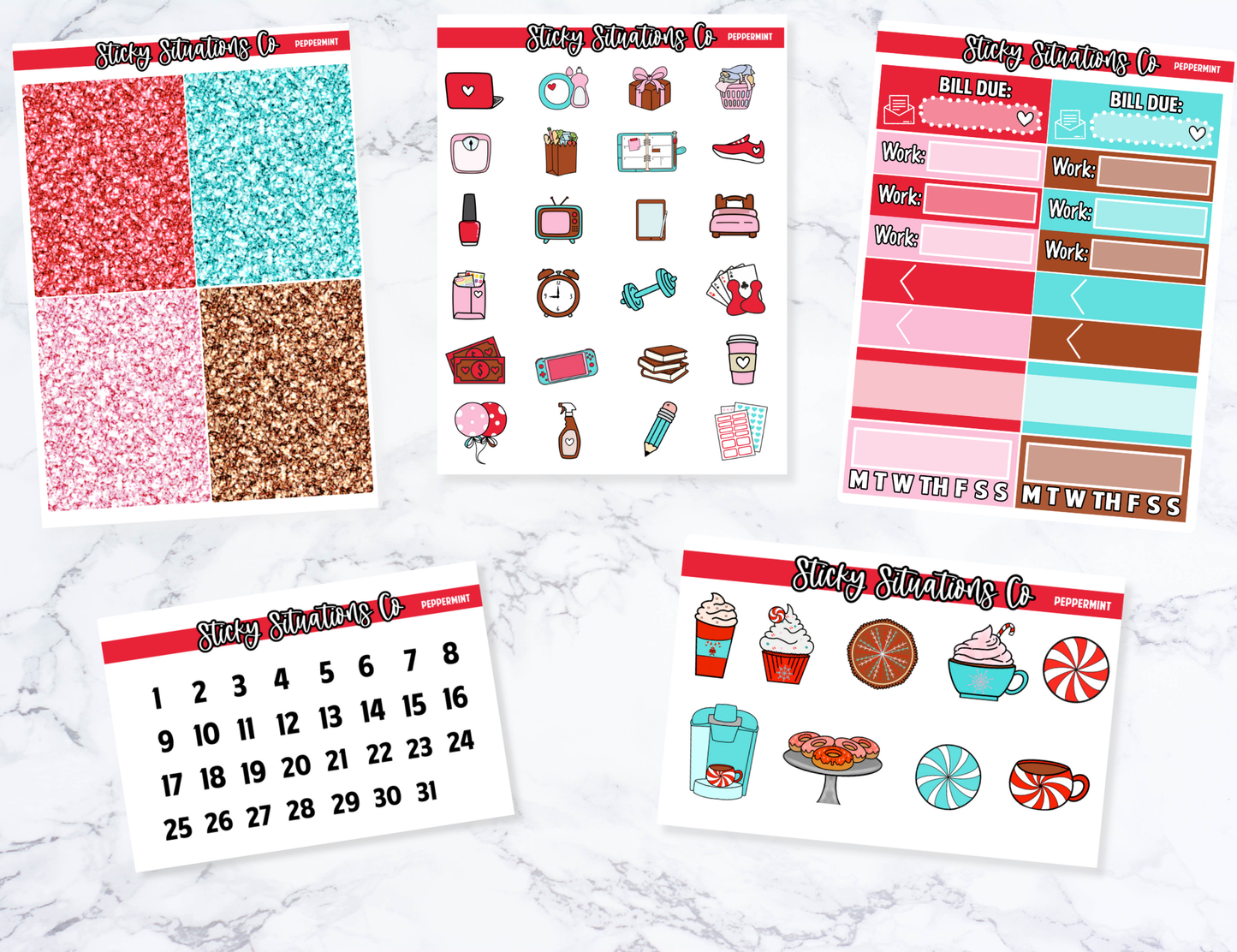 Peppermint Full Vertical Planner Sticker Kit – Fun and Bright Matte Stickers for Weekly Layouts | Perfect for Christmas Planning