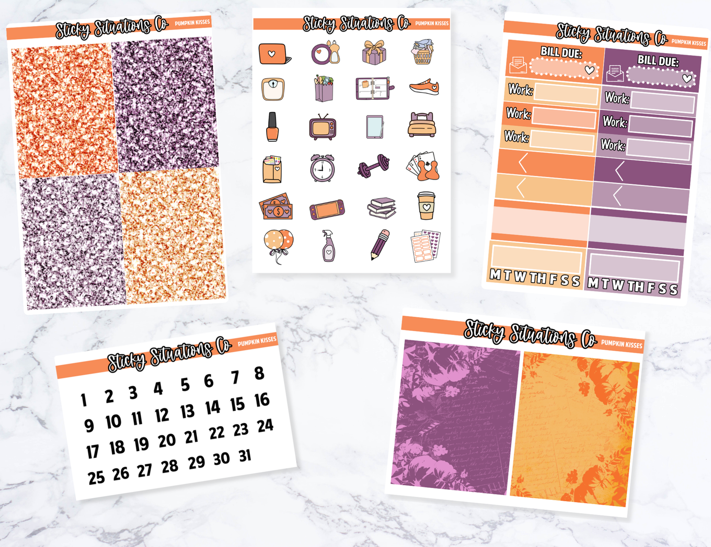 Pumpkin Kisses Full Vertical Planner Sticker Kit – Fun and Bright Matte Stickers for Weekly Layouts | Perfect for Fall Planning