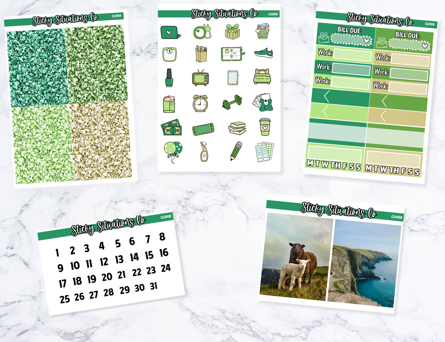 Clover Mini Vertical Planner Sticker Kit – Fun and Bright Matte Stickers for Weekly Layouts | Perfect for St. Patrick's Day Planning