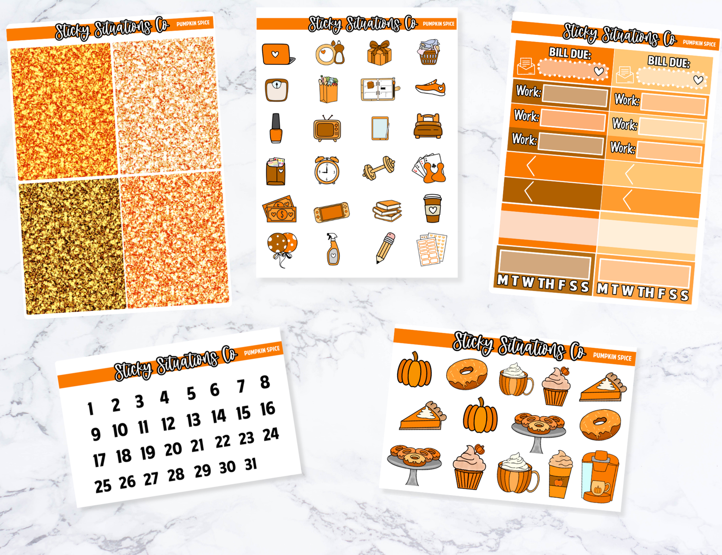 Pumpkin Spice Mini Vertical Planner Sticker Kit – Fun and Bright Matte Stickers for Weekly Layouts | Perfect for Fall Planning