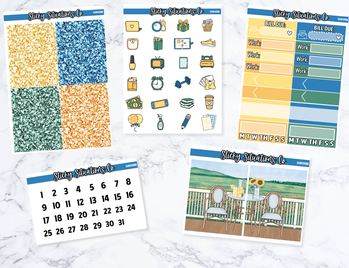 Sunshine Mini Vertical Planner Sticker Kit – Fun and Bright Matte Stickers for Weekly Layouts | Perfect for Summer Planning