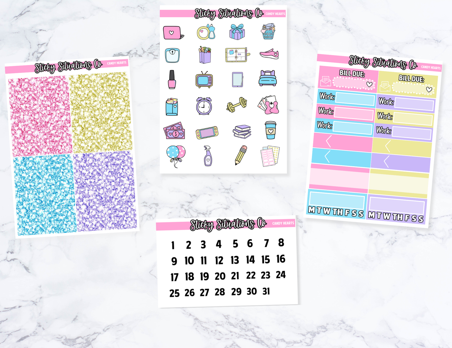 Candy Hearts Mini Vertical Planner Sticker Kit – Fun and Bright Matte Stickers for Weekly Layouts | Perfect for Valentine's Day Planning