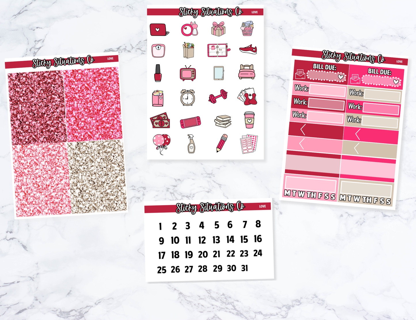 Love Full Vertical Planner Sticker Kit – Fun and Bright Matte Stickers for Weekly Layouts | Perfect for Valentines Day Planning