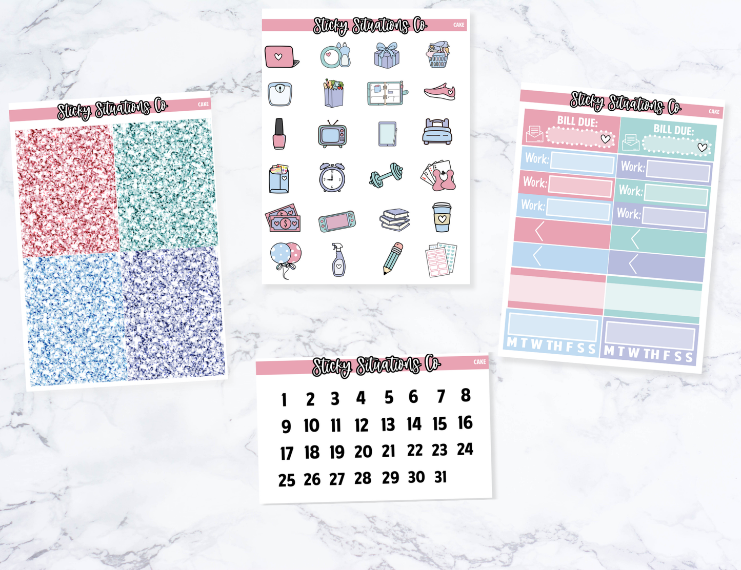 Cake Mini Vertical Planner Sticker Kit – Fun and Bright Matte Stickers for Weekly Layouts | Perfect for Every Day Planning