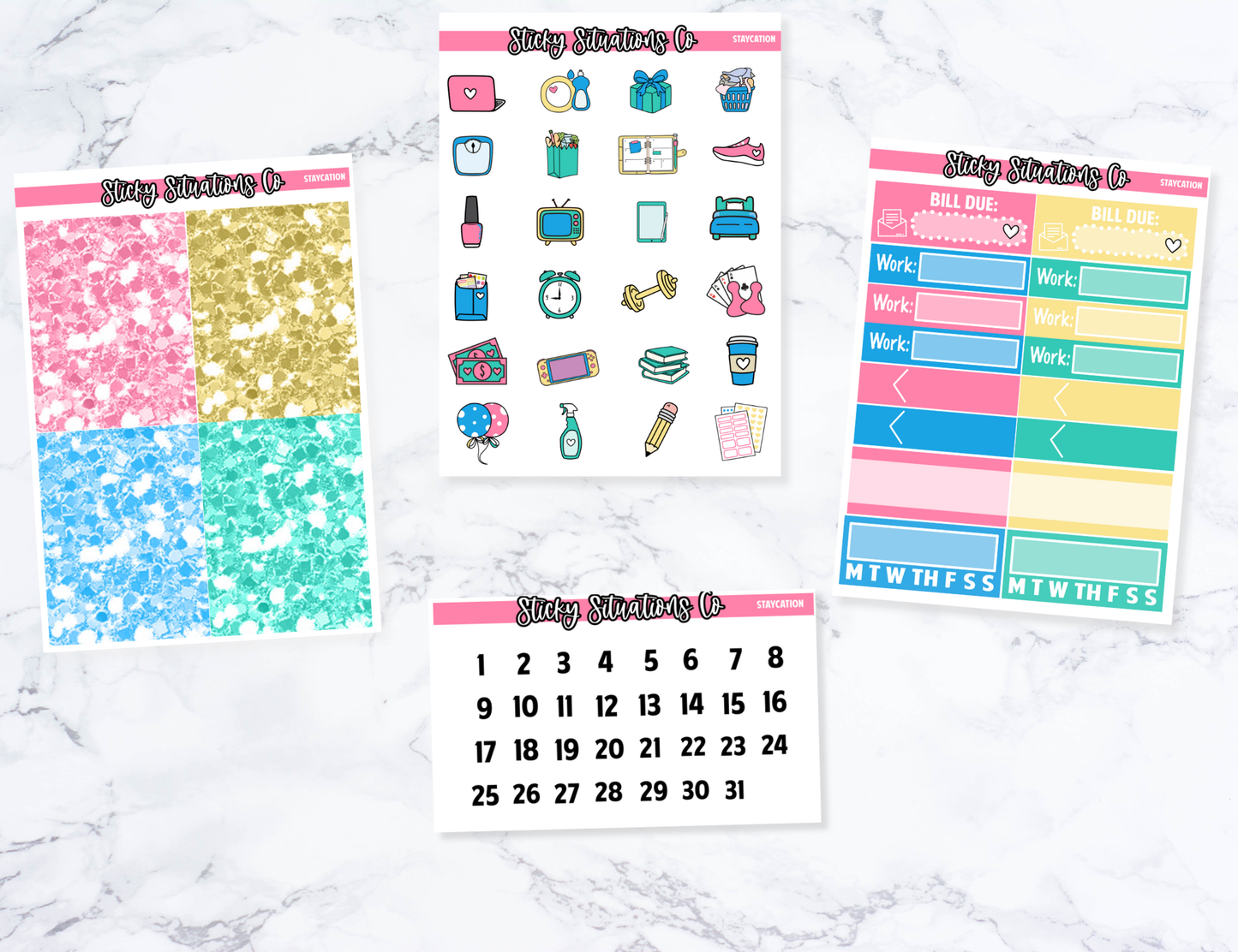 Staycation Mini Vertical Planner Sticker Kit – Fun and Bright Matte Stickers for Weekly Layouts | Perfect for Every Day Planning