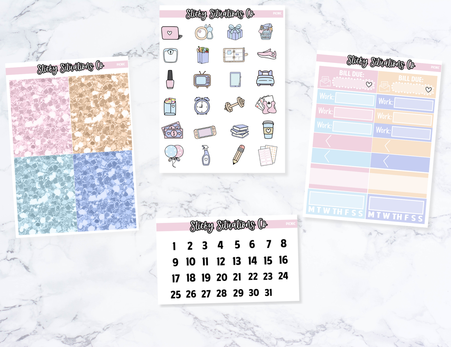 Picnic Mini Vertical Planner Sticker Kit – Fun and Bright Matte Stickers for Weekly Layouts | Perfect for Every Day Planning