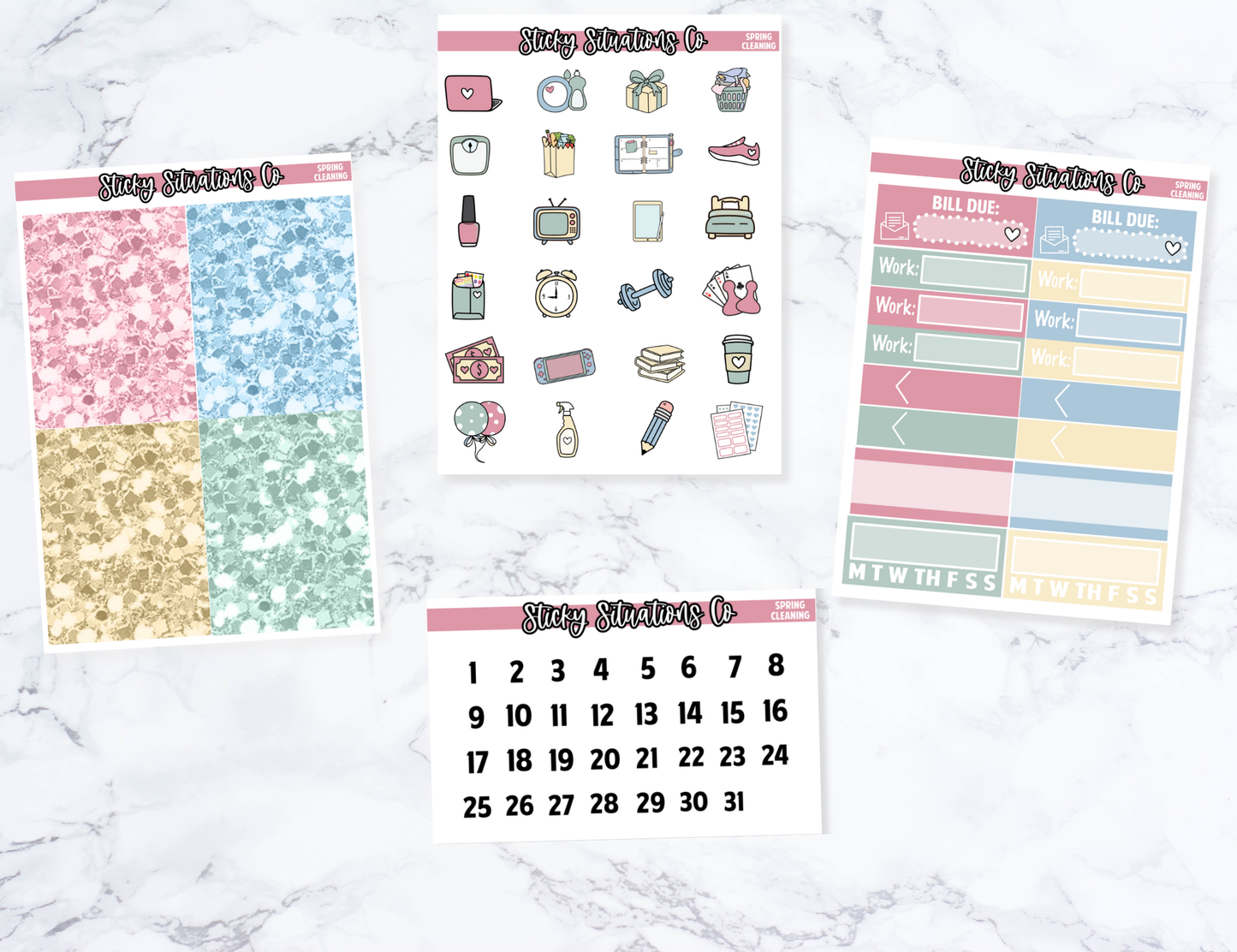 Spring Cleaning Mini Vertical Planner Sticker Kit – Fun and Bright Matte Stickers for Weekly Layouts | Perfect for Every Day Planning