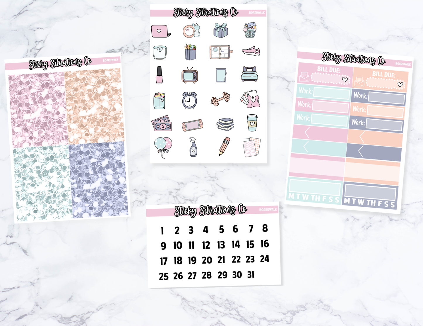 Boardwalk Full Vertical Planner Sticker Kit – Fun and Bright Matte Stickers for Weekly Layouts | Perfect for Every Day Planning