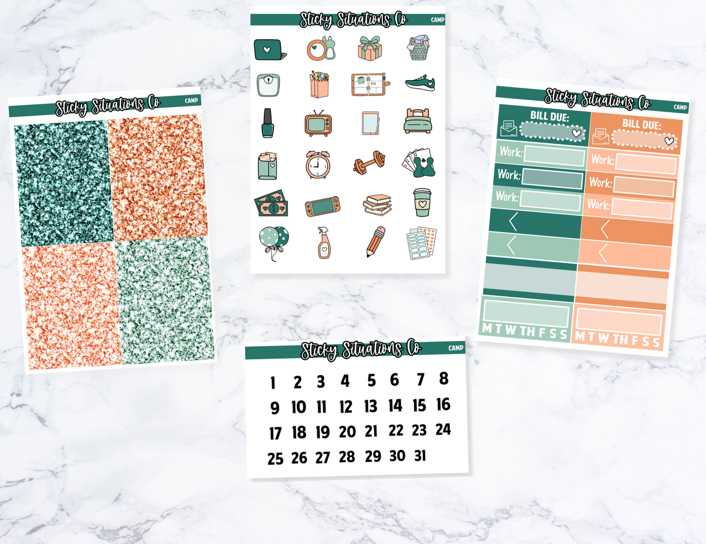 Camp Full Vertical Planner Sticker Kit – Fun and Bright Matte Stickers for Weekly Layouts | Perfect for Summer Planning