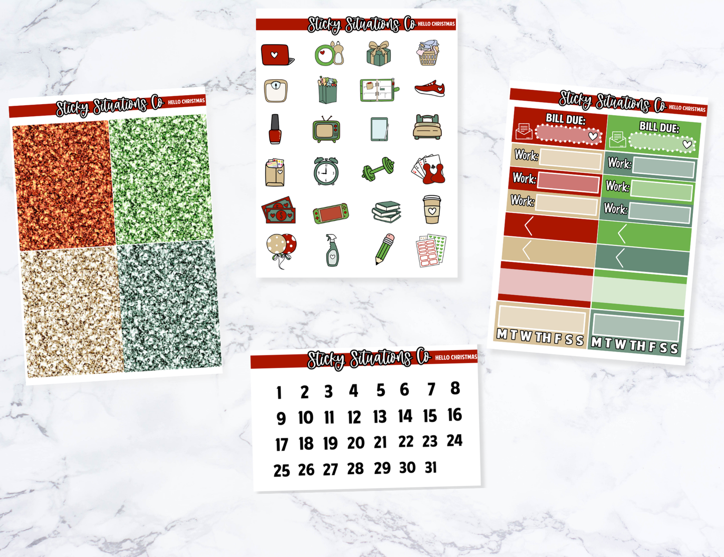 Hello Christmas Full Vertical Planner Sticker Kit – Fun and Bright Matte Stickers for Weekly Layouts | Perfect for Christmas Planning