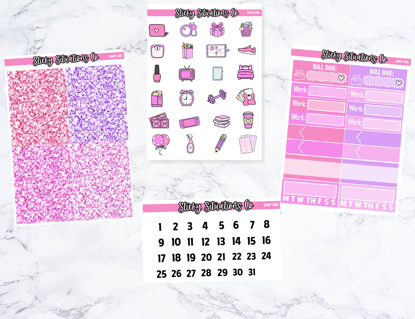 Baby Girl Mini Vertical Planner Sticker Kit – Fun Matte Stickers for Weekly Layouts | Perfect for Baby Planning