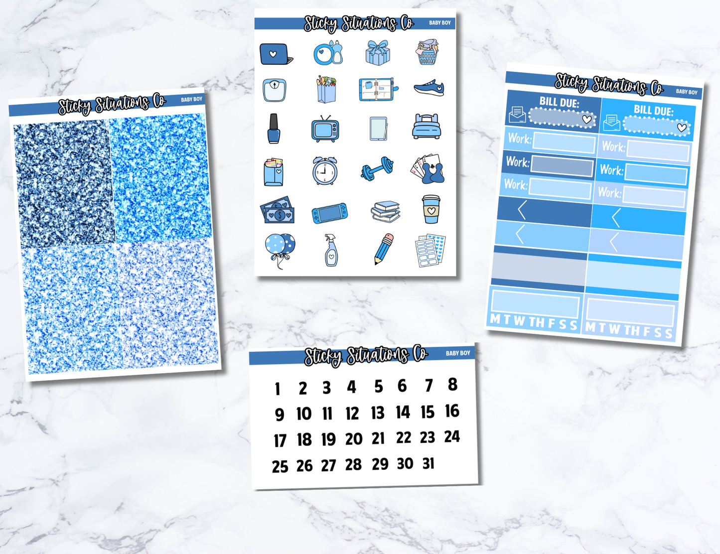 Baby Boy Mini Vertical Planner Sticker Kit – Fun Matte Stickers for Weekly Layouts | Perfect for Baby Planning