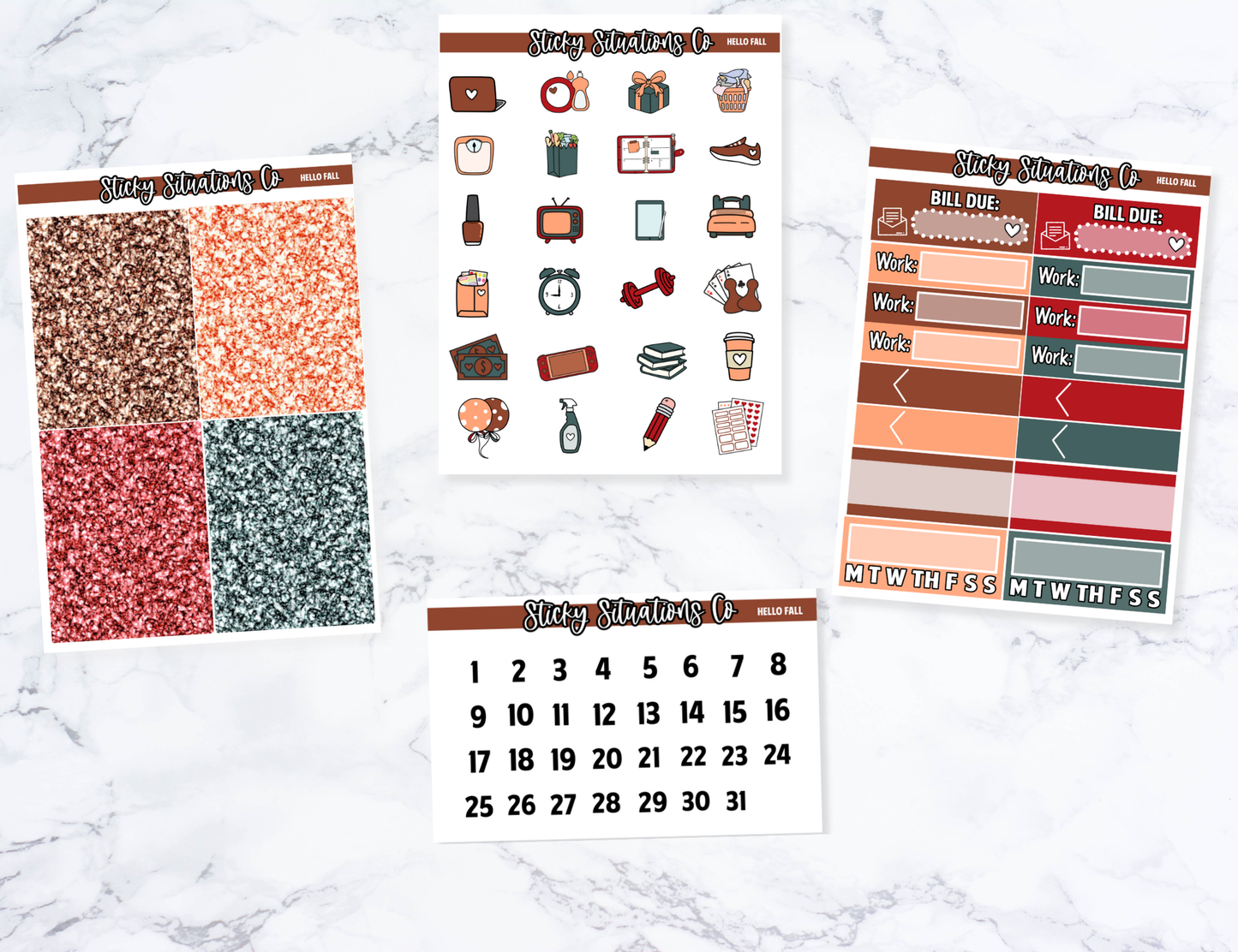 Hello Fall Full Vertical Planner Sticker Kit – Fun and Bright Matte Stickers for Weekly Layouts | Perfect for Fall Planning