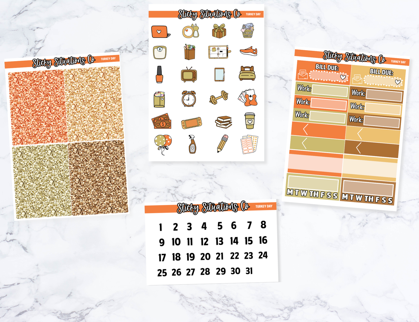 Turkey Day Full Vertical Planner Sticker Kit – Fun and Bright Matte Stickers for Weekly Layouts | Perfect for Thanksgiving Planning