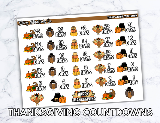 Thanksgiving Countdown Planner Sticker Sheet – Functional & Decorative Stickers for All Planners | Matte Paper, Easy to Use