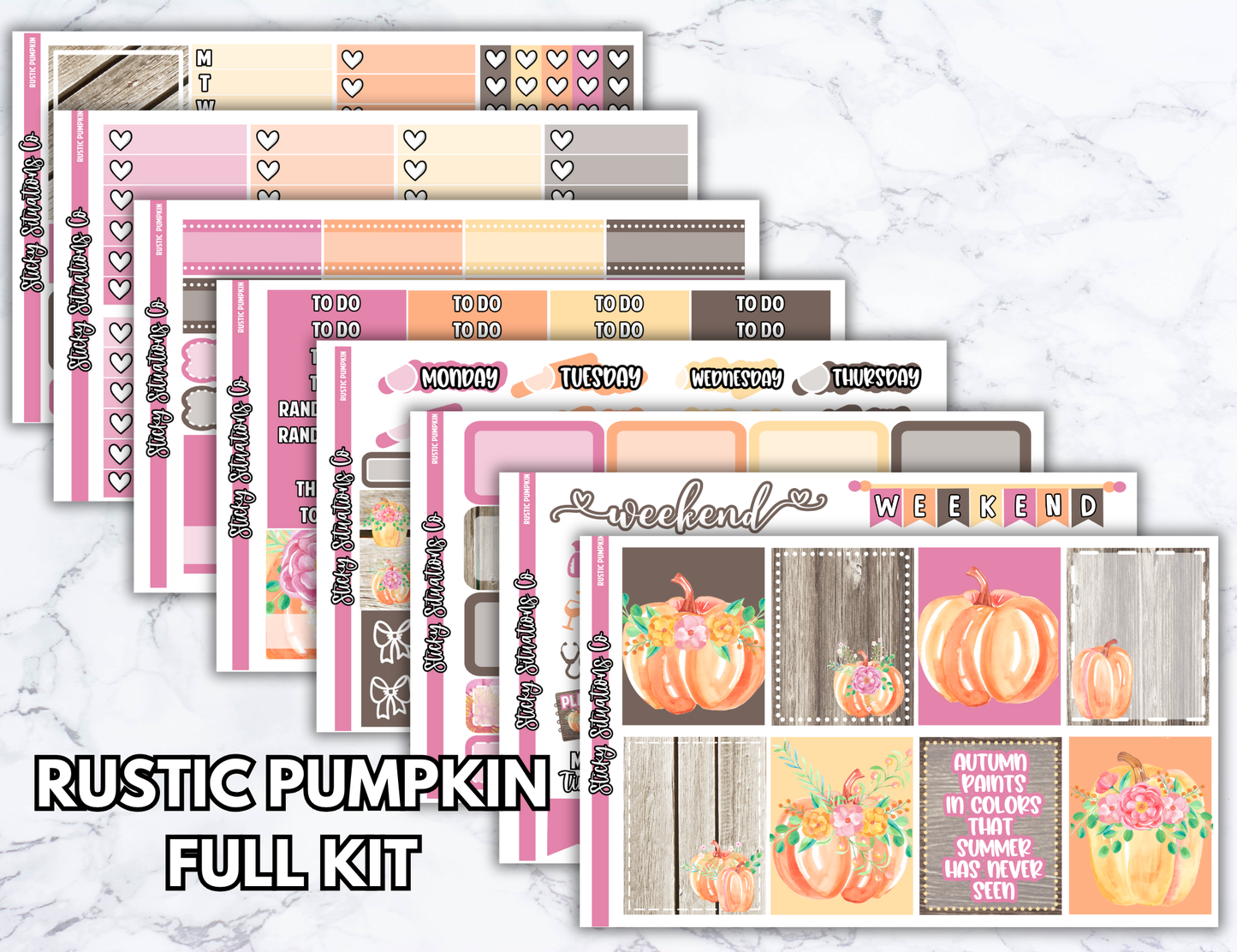 Rustic Pumpkin Full Vertical Planner Sticker Kit – Fun and Bright Matte Stickers for Weekly Layouts | Perfect for Fall Planning