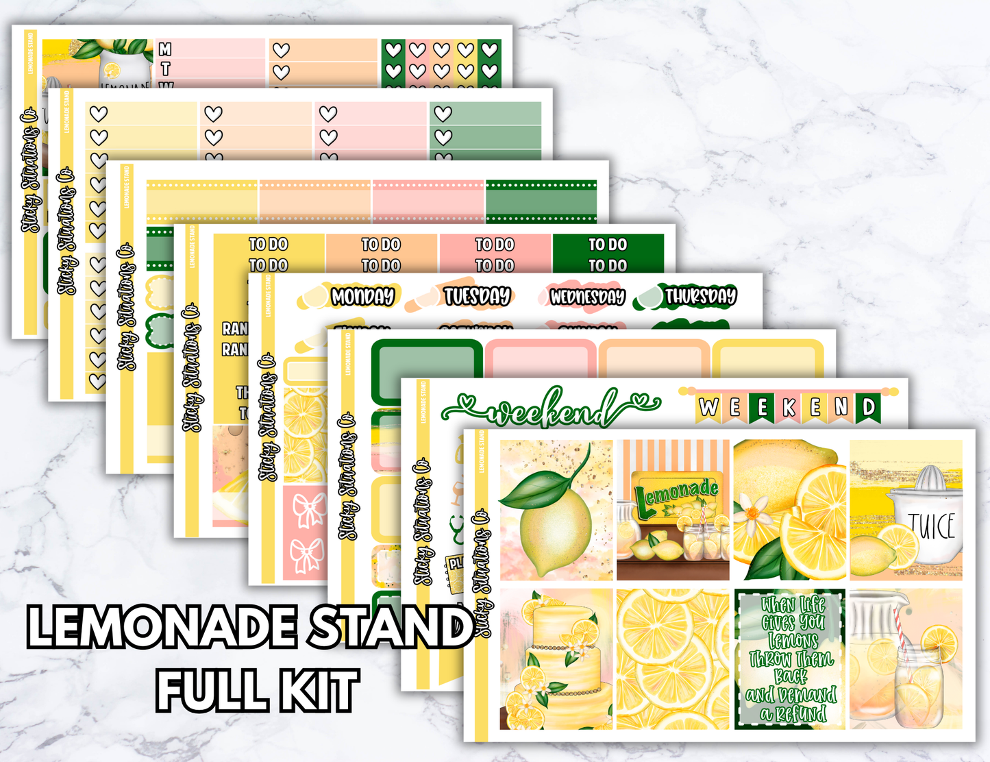 Lemonade Stand Full Vertical Planner Sticker Kit – Fun and Bright Matte Stickers for Weekly Layouts | Perfect for Summer Planning